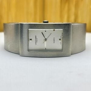 Charles-Hubert Paris  Wide Cuff Bracelet Watch Brushed SilverTone Square Dial